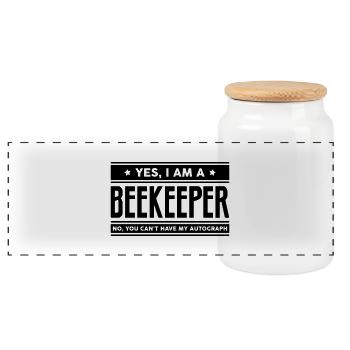 Yes I am a beekeeper no you cant have au - Panoramic Cookie Jar with Wooden Lid - white - Front