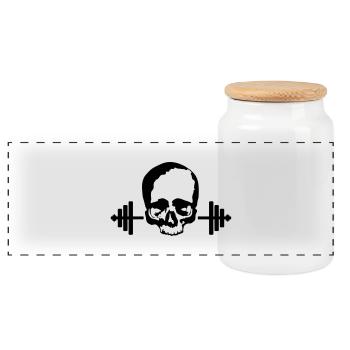 Langhanteln mit Totenkopf / Barbells with skull - Panorama Keksdose mit Holzdeckel - Weiß - Vorne