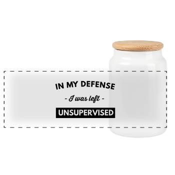 In My Defense I Was Left Unsupervised - Panoramic Cookie Jar with Wooden Lid - white - Front