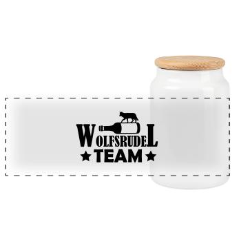 wolfsrudel_team_01 - Panorama Keksdose mit Holzdeckel - Weiß - Vorne