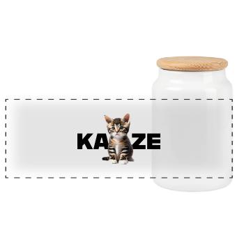 Katze - Für alle die Katzen lieben und das Zeigen - Panorama Keksdose mit Holzdeckel - Weiß - Vorne