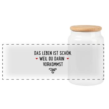 Das Leben ist schön, weil Du darin vorkommst - Panorama Keksdose mit Holzdeckel - Weiß - Vorne