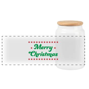 Joyeux Noël étoiles vert rouge - Boîte à biscuits avec couvercle en bois - blanc - Devant