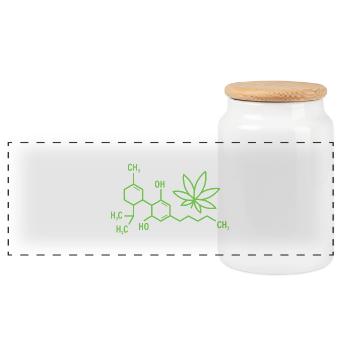 THC Formula with Cannabis Leaf - Panoramic Cookie Jar with Wooden Lid - white - Front