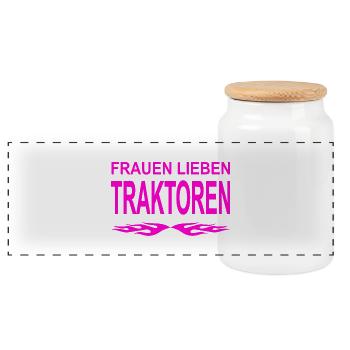 Traktor - Panorama Keksdose mit Holzdeckel - Weiß - Vorne
