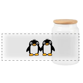 2 Pinguine Pärchen Händchen haltenverliebt Freunde - Panorama Keksdose mit Holzdeckel - Weiß - Vorne