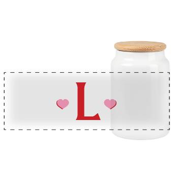 Letter l red hearts - Panoramic Cookie Jar with Wooden Lid - white - Front