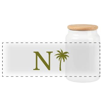 Letter n Green Palm - Panoramic Cookie Jar with Wooden Lid - white - Front