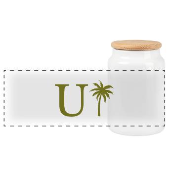 Letter u Green Palm - Panoramic Cookie Jar with Wooden Lid - white - Front