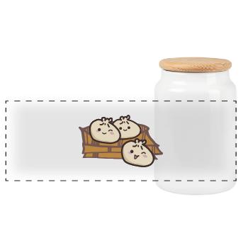 Dumplings asiatiques sucrés - Boîte à biscuits avec couvercle en bois - blanc - Devant