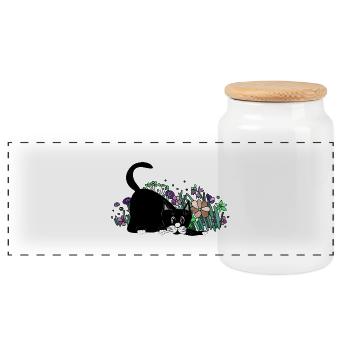 Cat - Panoramic Cookie Jar with Wooden Lid - white - Front