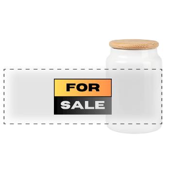FOR SALE - Panoramic Cookie Jar with Wooden Lid - white - Front