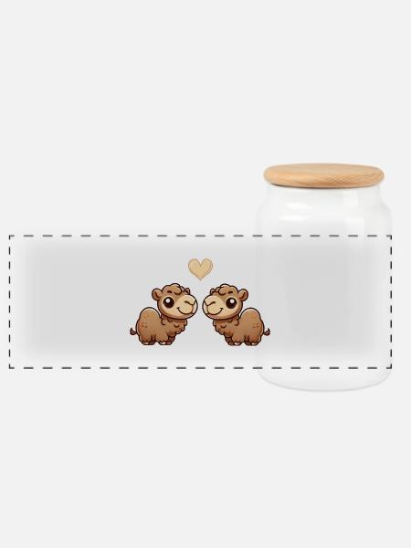 kamel cartoon love - Panorama Keksdose mit Holzdeckel - Weiß