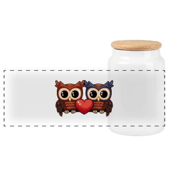Couple de hiboux Saint-Valentin - Boîte à biscuits avec couvercle en bois - blanc - Devant