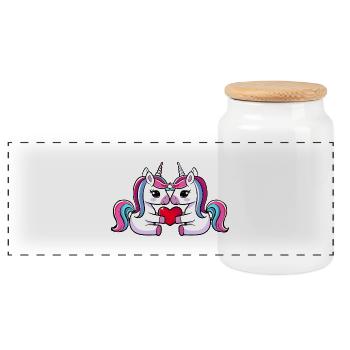 Licorne Couple Saint-Valentin - Boîte à biscuits avec couvercle en bois - blanc - Devant