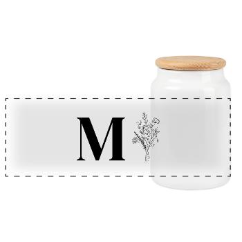 Minimalist flowers - Panoramic Cookie Jar with Wooden Lid - white - Front