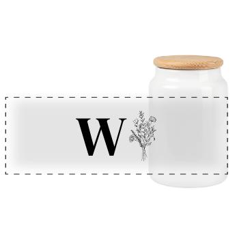 Minimalistisches Blumen-Lette - Panorama Keksdose mit Holzdeckel - Weiß - Vorne