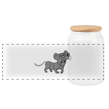Mouse exhausted sad desperately tired suffering sweet - Panoramic Cookie Jar with Wooden Lid - white - Front
