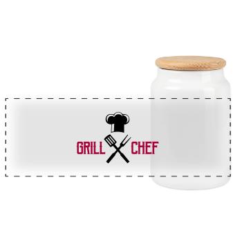 cook, cutlery, grill - Panoramic Cookie Jar with Wooden Lid - white - Front