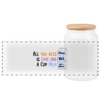 We need Love and Milk Comicstyle 1 - Panoramic Cookie Jar with Wooden Lid - white - Front
