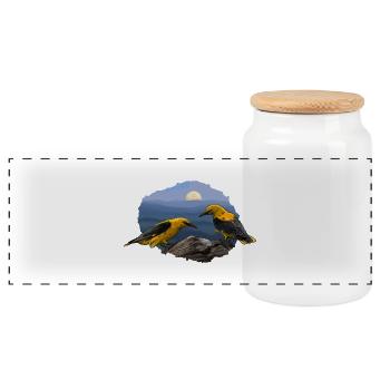 Orioles in the moonlight - Panoramic Cookie Jar with Wooden Lid - white - Front