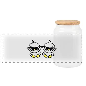 2 Birds Sunglasses Cool Sitting Two Friends Crew - Panoramic Cookie Jar with Wooden Lid - white - Front