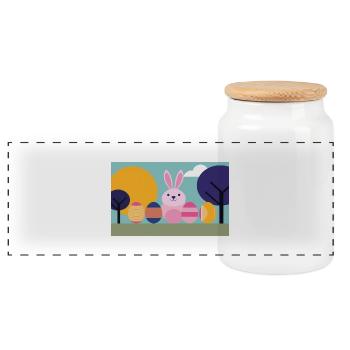 Easter Bunny No.07 - Panoramic Cookie Jar with Wooden Lid - white - Front