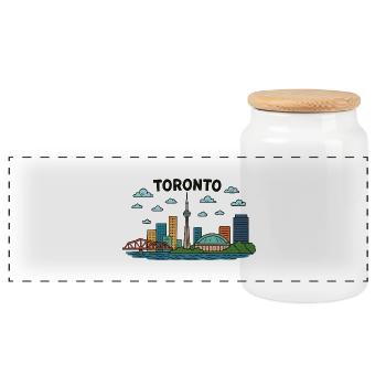 Toronto City, Canada - Panoramic Cookie Jar with Wooden Lid - white - Front