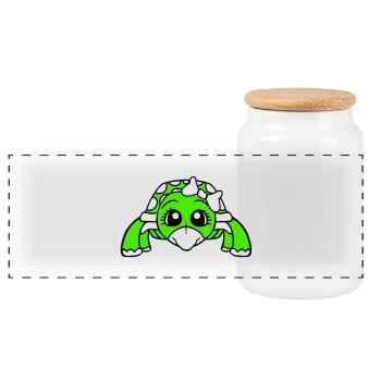 tortue femme femme mignonne bow fille - Boîte à biscuits avec couvercle en bois - blanc - Devant