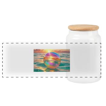 Pastelltraum: Seifenblase & Sonnenuntergang - Panorama Keksdose mit Holzdeckel - Weiß - Vorne