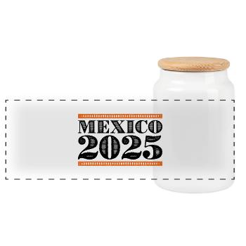 Mexico 2025 - Panoramic Cookie Jar with Wooden Lid - white - Front