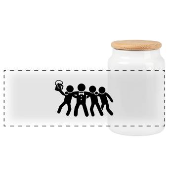 Hen Party Group - Panoramic Cookie Jar with Wooden Lid - white - Front