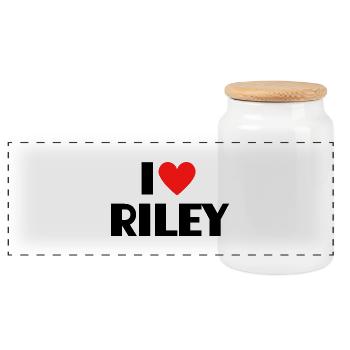 I Love Riley Heart Graphic Name Gift - Panoramic Cookie Jar with Wooden Lid - white - Front