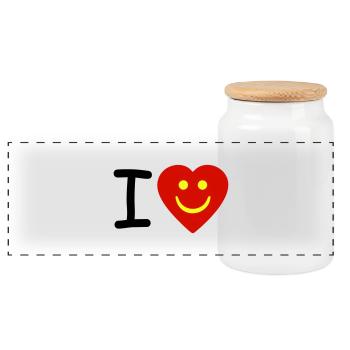 Herz - Smiley - I heart - Ich liebe - Panorama Keksdose mit Holzdeckel - Weiß - Vorne