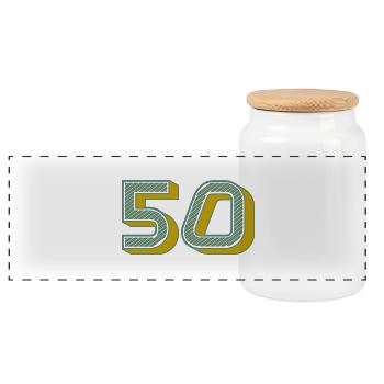 50. 50 YEARS. 50th ANNIVERSARY. 50 YEARS ANNIVERSARY. - Panoramic Cookie Jar with Wooden Lid - white - Front