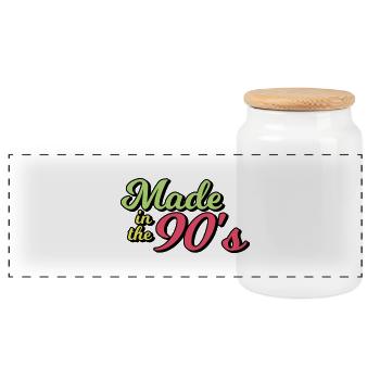 made in the 90s - Panoramic Cookie Jar with Wooden Lid - white - Front