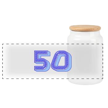 50. 50 JAHRE. 50-JÄHRIGES JUBILÄUM. 50-JÄHRIGES JUBILÄUM. - Panorama Keksdose mit Holzdeckel - Weiß - Vorne