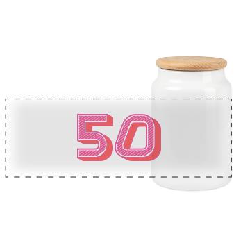 50. 50 JAHRE. 50-JÄHRIGES JUBILÄUM. 50-JÄHRIGES JUBILÄUM. - Panorama Keksdose mit Holzdeckel - Weiß - Vorne
