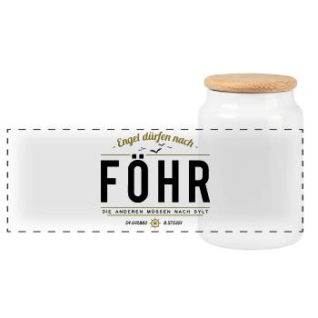 Engel dürfen nach Föhr, die anderen müssen nach... - Panorama Keksdose mit Holzdeckel - Weiß - Vorne