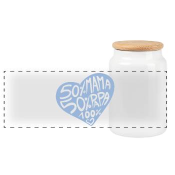 100% Liebe / Junge / Geburt / Mama / Papa / Baby - Panorama Keksdose mit Holzdeckel - Weiß - Vorne