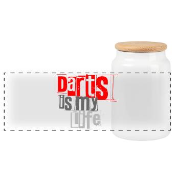 Dart,Darts is my Life 1 - Panoramic Cookie Jar with Wooden Lid - white - Front