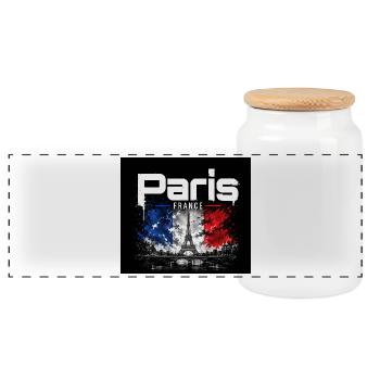 Paris France - Eiffel Splash - Panoramic Cookie Jar with Wooden Lid - white - Front