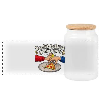 Das letzte Stück gehört mir! Pizza Comic - Panorama Keksdose mit Holzdeckel - Weiß - Vorne