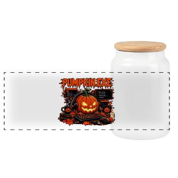 PUMPKIN.EXE – Halloween Gamer & IT Kürbis - Panorama Keksdose mit Holzdeckel - Weiß - Vorne