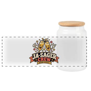 JA-SAGER Crew – Mission Hochzeit - Panorama Keksdose mit Holzdeckel - Weiß - Vorne