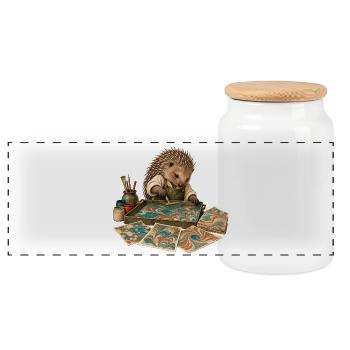 Stachelschwein marmoriert Papier - Panorama Keksdose mit Holzdeckel - Weiß - Vorne
