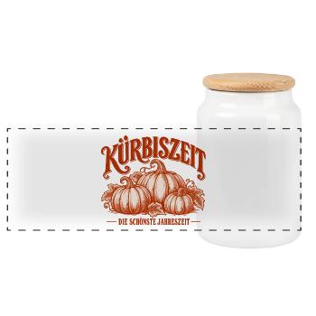 Kürbiszeit – Die schönste Jahreszeit Herbst Design - Panorama Keksdose mit Holzdeckel - Weiß - Vorne