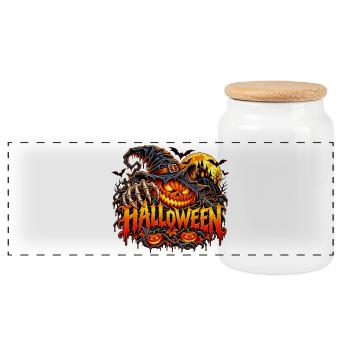 Halloween Kürbis mit Krallen - Panorama Keksdose mit Holzdeckel - Weiß - Vorne