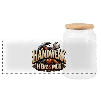 Handwerk, Herz & Mut Geschenk für Beruf Ausbildung - Panorama Keksdose mit Holzdeckel - Weiß - Vorne