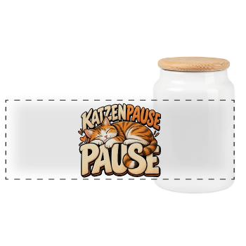 Katzenpause ist gut! Geschenkidee für Katzenfans - Panorama Keksdose mit Holzdeckel - Weiß - Vorne